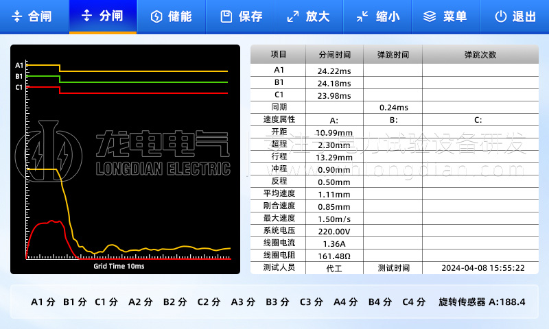 LDGKC高压开关动特性测试仪-测试界面